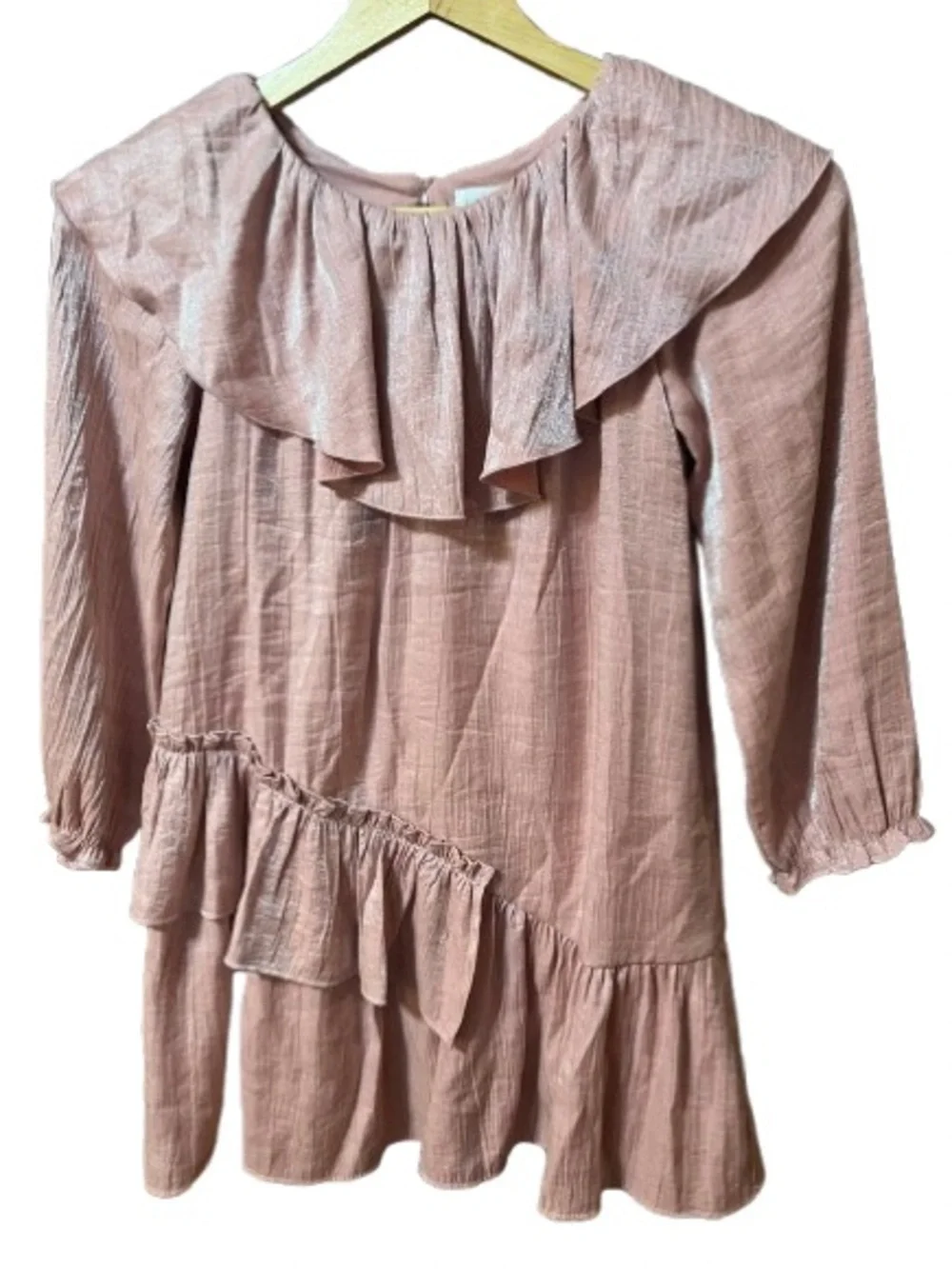 Zara Dusty Pink Shimmering Ruffle-Trim Dress Size 9